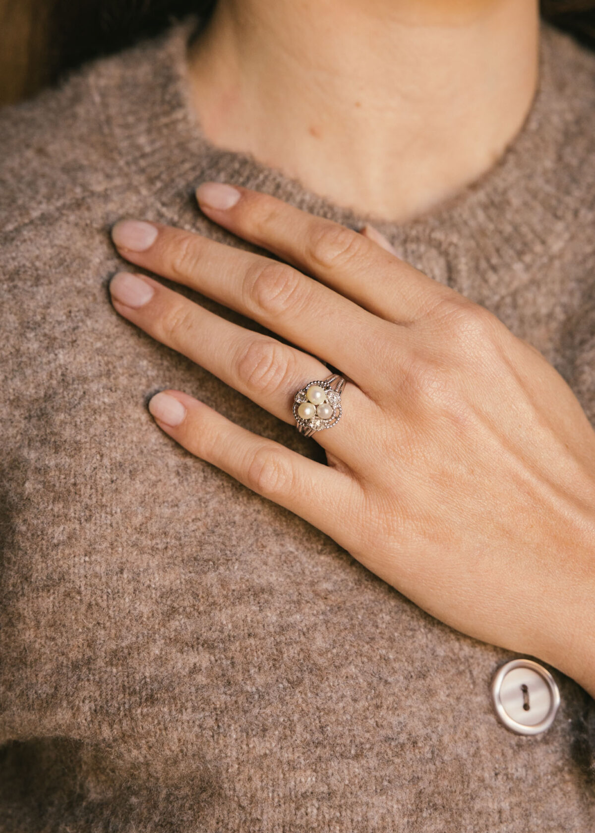sortija vintage perlas