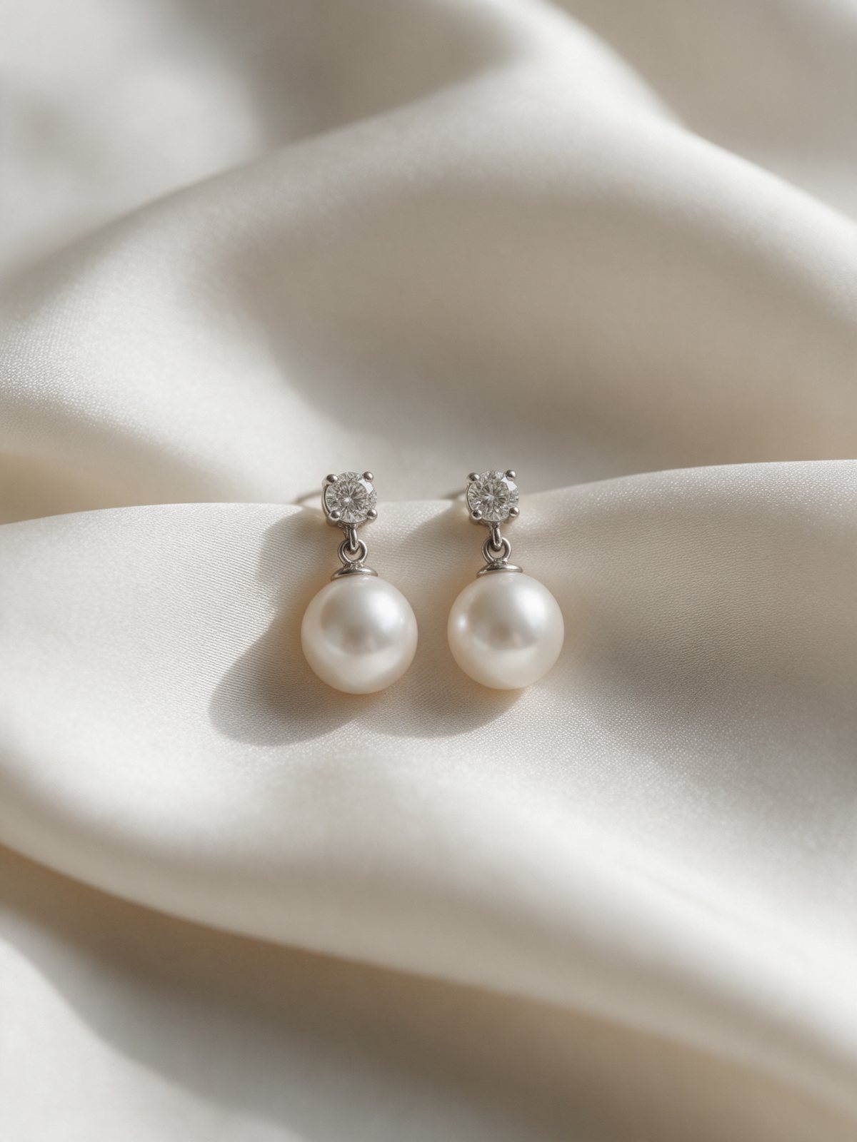 Pendientes de novia de oro blanco con diamante y perla